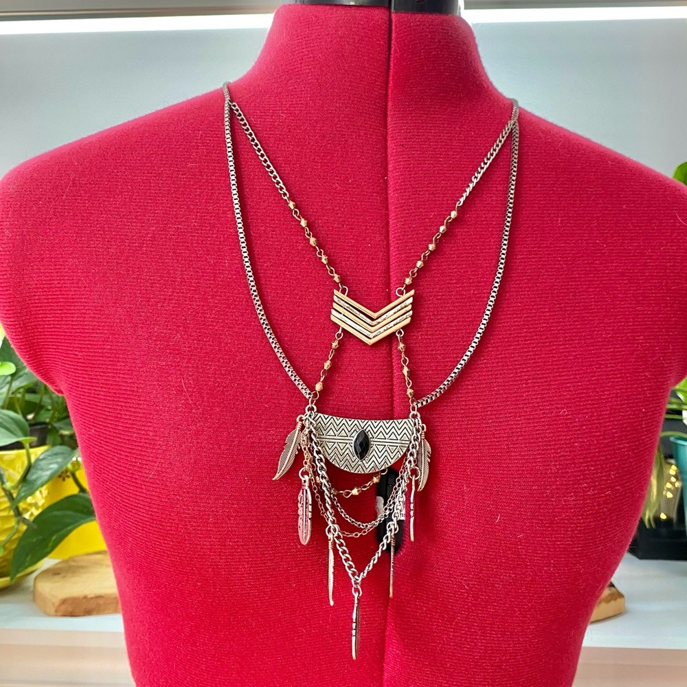 Silver Layered Feather Necklace